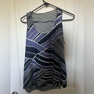 Stylish Women's Striped Tank Top - Navy and White Size L